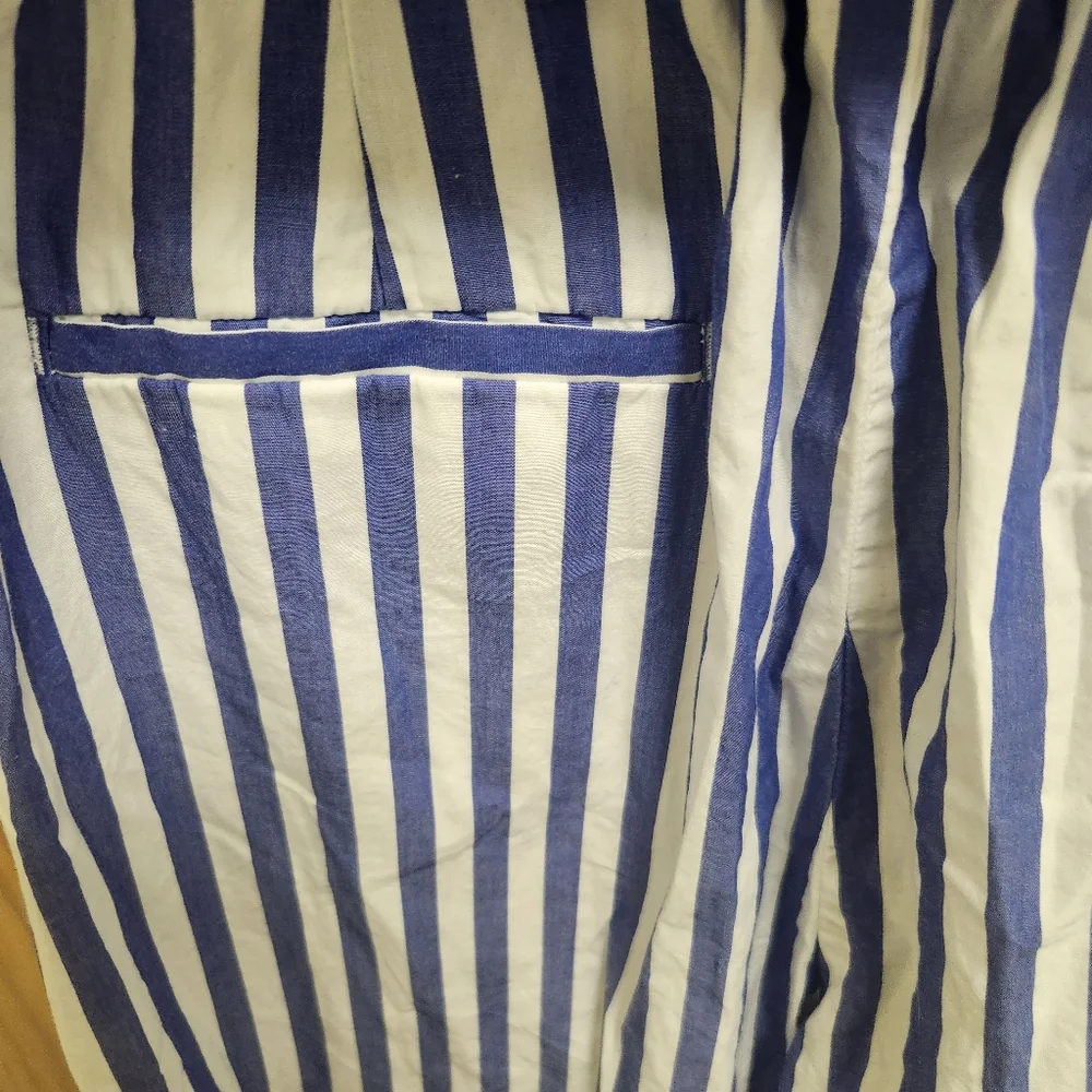 J. Crew One Shoulder Blue Mixed Stripe Jumpsuit Sz 0. New without tags